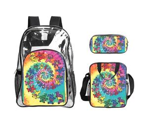 TTIGLHOH Lot de 3 sacs transparents imprimés ours dansants pour enfants, sac à livres transparent avec sac à déjeuner isotherme inclus