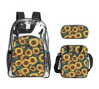 TTIGLHOH Lot de 3 sacs transparents imprimés tournesol pour enfants, sac à dos transparent avec sac à déjeuner isotherme inclus