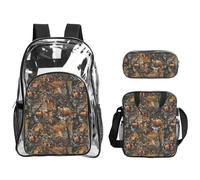 TTIGLHOH Lot de 3 sacs transparents pour enfants, motif cerf, ours, élan de chasse, sac à dos transparent avec sac à déjeuner isotherme inclus