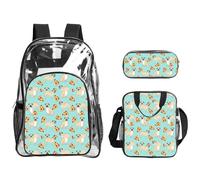 TTIGLHOH Pizza Party Lot de 3 sacs transparents imprimés pour enfants, sac à livres transparent avec sac à déjeuner isotherme inclus