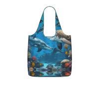 TTIGLHOH Sac de courses pliable et léger avec imprimé de dauphins et de requins de corail - Sac fourre-tout pliable et léger - 25 l - Pour les courses, les voyages et les déplacements