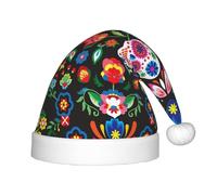 TTIGLHOH Sugar Horror Bonnet de Père Noël en velours épais pour enfants Motif tête de mort et fleurs