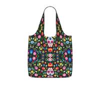 TTIGLHOH Sugar Horror Sac de courses pliable et léger avec imprimé tête de mort et fleurs 25 l