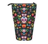 TTIGLHOH Sugar Horror Trousse à crayons télescopique pour enfants Motif tête de mort et fleurs, Noir , Taille unique, Organiseur de sac