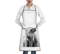 TTIGLHOH Tablier de cuisine de Noël imprimé vache pour adulte, tablier de cuisson unisexe avec grande poche et longue cravate pour cuisine barbecue dessin