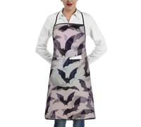 TTIGLHOH Tablier de cuisine unisexe avec grande poche et longue cravate pour adulte Motif chauve-souris d'Halloween Gris