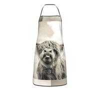 TTIGLHOH Tabliers de cuisine de Noël amusants avec imprimé vache Highland pour adulte, tablier de cuisson unisexe avec grande poche et longue cravate pour la cuisine, le barbecue et le dessin