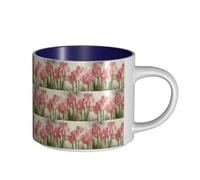 TTIGLHOH Tasses en céramique de grande capacité avec impression de tulipes roses, adaptées aux cafés, construction robuste, fond antidérapant