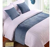 TTiiLoe Chemin de lit en velours - Gris bleu - 180 x 50 cm - Lit simple/Queen - Couvre-lit de luxe pour chambre à coucher, chambre de mariage, hôtel