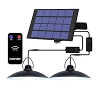TTiiLoe Lampe solaire d'extérieur LED avec télécommande, 520 lm 6000 K, détecteur de mouvement, plafonnier solaire étanche IP65 pour jardin, cour, grange, balcon, 2 têtes
