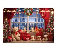 Ttincceer 1.5x1.2m Toile de Fond Photo de noël Hiver forêt Neige Luxe Arbre de noël Photographie Fond Rideau Rouge Couronne de pin Nouvel an Famille fête décors Adulte Portrait Photo Accessoire