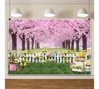 Ttincceer 1.8x1.2m Fleur de Printemps Toile de Fond Rose Fleur de Cerisier forêt fête de pâques Photographie Fond Prairie Herbe Verte Floral Baby Shower Photo Toile de Fond Portrait Photo Prop