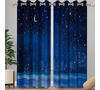 Ttincceer 117x138cm étoilé Nuit Rideaux d'obscurité pour Chambre d'hiver forêt Flocon de Neige étoiles Rideau de fenêtre isolé Thermique Noël Nouvel an décoration de la Maison 2 Panneaux