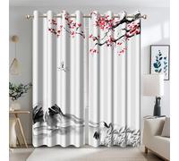 Ttincceer 140x145cm Rideaux de Chambre à Encre Japonaise Anime Asiatique Fleur de Cerisier Fleur Rouge traitements de fenêtre occultants Style Chinois rétro Rideaux isolés thermiquement 2 Panneaux