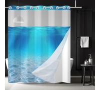 Ttincceer 152x183cm Senza Gancio Tenda da Doccia Con Piton in Fodera Subacquea Mondo Fondali Marini Doppio Strato Tende da Doccia Set Impermeabile Bagno Tende Decorative