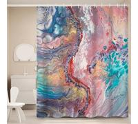 Ttincceer 180x200cm Ensemble de Rideaux de Douche en marbre Rose Bleu Ombre Rideaux de Douche de Luxe Abstrait Moderne Salle de Bain Art Rideau Rideau de Baignoire étanche