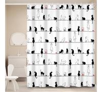 Ttincceer 183x183cm Rideau de Douche de Chat Noir Blanc Rideaux de Salle de Bain de Chaton Simple Mignon avec Crochets imperméables Animaux drôles Pet Minimaliste Baignoire Décorations Fournitures