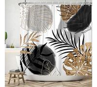 Ttincceer 183x213cm Ensemble de Rideaux de Douche à Feuilles de Plantes abstraites, Rideau de Salle de Bain à Feuilles de Monstera en Or Noir Rideaux de Douche à Plantes Tropicales Abstraits lavables