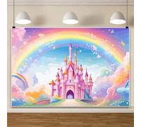Ttincceer 2.2x1.5m château Anniversaire Toile de Fond Aquarelle Arc-en-Ciel Contes de fées Princesse Baby Shower Photographie Fond Anniversaire fête de Mariage gâteau Table bannière Studio Shoot Prop