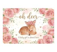 Ttincceer 2.2x1.5m Oh cerf Anniversaire Fond Rose Floral Golden Glitter Points Douche de bébé Photographie arrière-Plans bébé Fawn Nouveau-né Enfants fête d'anniversaire décorations bannière