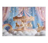 Ttincceer 2.7x1.8m Carousel Anniversaire Fond Arc-en-Ciel Or étoiles Ornement Douche de bébé Photographie arrière-Plans Fantaisie Bleu Rose Rideaux Princesse Fille Chambre décorations bannière