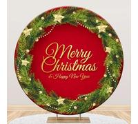 Ttincceer 200cm Joyeux noël Rond Toile de Fond Vert Branches de pin Or étoile Photographie Fond Bonne année fête décoration bannière Enfant Adulte Portrait Photo Prop