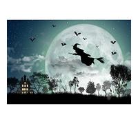 Ttincceer 220x150cm Halloween Toile de Fond sorcière a volé sur Un Manche à Balai énorme Lune Nuit étoilée Photographie Fond Heureux Halloween fête décor pour Enfants Adulte Chambre décor