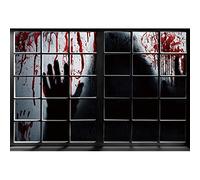 Ttincceer 220x150cm Heureux Halloween Toile de Fond Terreur Effrayant fenêtre Ombre éclaboussures de Sang Photographie Fond Terrible fantôme Sanglant Goutte à Goutte Photographie Toile de Fond