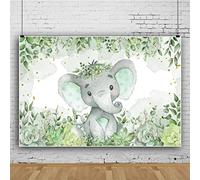 Ttincceer 220x150cm Mignon bébé éléphant Toile de Fond Plante Verte Fleur Point d'or Photographie Fond Eucalyptus Feuille Rose Vert pâle Photographie Toile de Fond bébé Douche décor