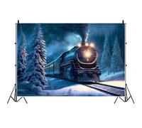 Ttincceer 3.5x2.5 Toile de Fond de Nuit de Neige d'hiver Trains Roulant dans Un Champ de Neige Arrière-Plan de Photographie de Noël Forêt enneigée Bannière de décoration de fête du Nouvel an