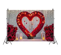 Ttincceer 3.5x2.5m Fleur Mariage Photographie Toile de Fond Rose Rouge Amour Coeur Forme Arc Fille Anniversaire Fond Brillant Blanc Rideau Romantique Saint Valentin fête décors décoration bannière