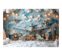 Ttincceer 3.5x2.5m Pilote garçon Anniversaire Toile de Fond pour séance Photo rêve Volant Bleu Ciel Blanc Nuage Baby Shower Photographie Fond Nouveau-né Enfants Fille 1er Anniversaire fête décors