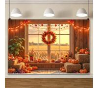 Ttincceer 3x2m Automne thème Toile de Fond Vintage Grange récolte fenêtre scène Photographie Fond Thanksgiving Amis fête décoration Enfants Anniversaire Photo bannière Fournitures Accessoire