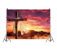 Ttincceer 3x2m Croix jésus-Christ Coucher de Soleil Toile de Fond église fête Fond sépulcre Seigneur Prier Toile de Fond chrétienne noël pâques croyance Religieuse Accessoires de Studio