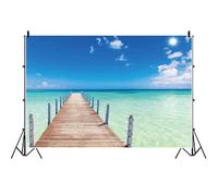 Ttincceer 3x2m Tropical Bord de mer Toile de Fond été Vacances jetée Pont en Bois Anniversaire Photographie Fond cérémonie de Mariage Lune de Miel fête bannière Portrait Accessoire