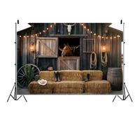 Ttincceer 3x2m Wild West Anniversaire Toile de Fond Western Cowboy Rustique Ferme Grange Baby Shower Photographie Fond Stable Haystack Cheval Garçon Anniversaire Gâteau Table Bannière Photo Prop