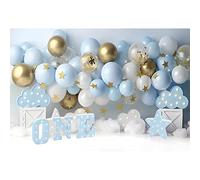 Ttincceer Anniversaire Toile de Fond 220x150cm Bleu Or étoile Ballon Photographie Fond garçon Fille 1er Anniversaire fête Photographie bannière Nouveau-né bébé Douche baptême Fond
