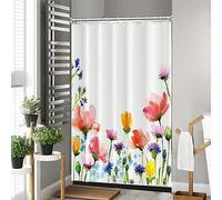 Ttincceer Aquarelle Floral Rideau de Douche Rouge Bleu Violet - Printemps Fleur Floraison Paysage - Imperméable Rideau de Bain 152x183cm