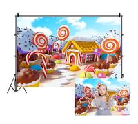 Ttincceer Bonbons Maison Toile de Fond 1.5x1.2m Sucette gâteau Maison Photographie Fond Conte de fées Monde bébé Douche fête Photographie Toile de Fond Nouveau-né fête d'anniversaire bannière
