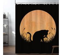 Ttincceer Chat Noir Rideau de Douche 150x200cm Lumineux géant Lune Chat Ombre Enfants Rideau de Douche Art Moderne esthétique Salle de Bains décoration avec Crochet Rideau en Polyester
