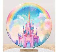 Ttincceer château Rond Toile de Fond 180cm Aquarelle Arc-en-Ciel château Conte de fées Fille Anniversaire Photographie Fond Nouveau-né garçon Fille Baby Shower fête décoration bannière Studio Prop