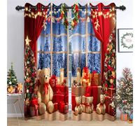 Ttincceer Christmas Blackout Curtain for Bedroom Winter Snow Pine Forest Window Curtain Green Christmas Tree Gifts-Box New Year Living Room Darkening Drapes 140x260cm, 2 Panneaux Ensemble