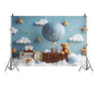 Ttincceer Espace Extra-atmosphérique Anniversaire Toile de Fond 1,5x1m Univers Bleu Ciel Blanc Nuage Baby Shower Photo Fond Jouet Ours boîte en Bois garçon 1ère bannière de fête d'anniversaire
