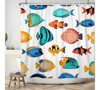 Ttincceer étoile de mer Corail Rideau de Douche 183x183cm Aquarelle océan Plantes Rideau de Salle de Bain Abstrait Coquille Ancre Hippocampe Rideaux de Douche Enfants Salle de Bain décoration Rideau