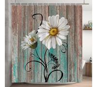 Ttincceer Fleur Rideau de Douche Marguerite Blanche Rustique Planche Rideau de Salle de Bain Campagne en Bois Ferme Rideau de Bain Tissu résistant à l'eau Rideau de Baignoire 180x180cm