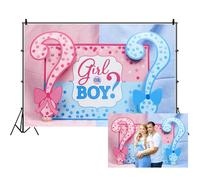 Ttincceer garçon ou Fille Toile de Fond 220x150cm Rose Points Bleus Point d'interrogation Baby Shower Photographie Fond bébé Sexe révéler Nouveau-né Anniversaire Photographie Toile de Fond