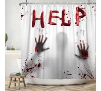 Ttincceer Halloween Rideau de Douche Tache de Sang Aide Tueur Meurtre Rideau de Salle de Bain Horreur Sang Effrayant ghoats Ombre Rideau de Douche résistant à l'eau Baignoire décor 150x200cm