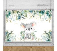 Ttincceer Mignon Koala Toile de Fond 220x150cm Sauge Vert Eucalyptus Feuilles Or étincelant Photographie Fond Nouveau-né Joyeux Anniversaire Fond fête d'anniversaire décoration bannière
