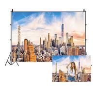 Ttincceer Moderne Ville Paysage Toile de Fond 2.5x1.8m New York City Gratte-Ciel Anniversaire Photographie Fond Skyline Paysage Urbain Vue aérienne Photo Toile de Fond Portrait Photo Accessoire