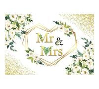 Ttincceer Mr & Mrs Toile de Fond Florale pour la Photographie Fleurs Roses Blanches Fond Photo Coeurs Couple géométrique décorations de fête de Mariage mariée à être bannière de fiançailles 3x2.5m